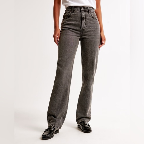Abercrombie & Fitch 90s Straight Ultra High Rise Jeans Black plus size 35‎ 20 S - Picture 1 of 13